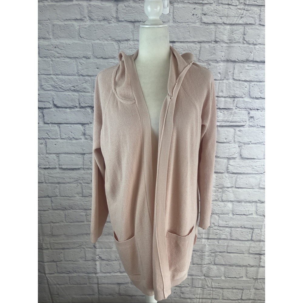 Cyrus Cozy Casual Pink Hooded Plus Friendly Open Front Feminine Cardigan Size 1X